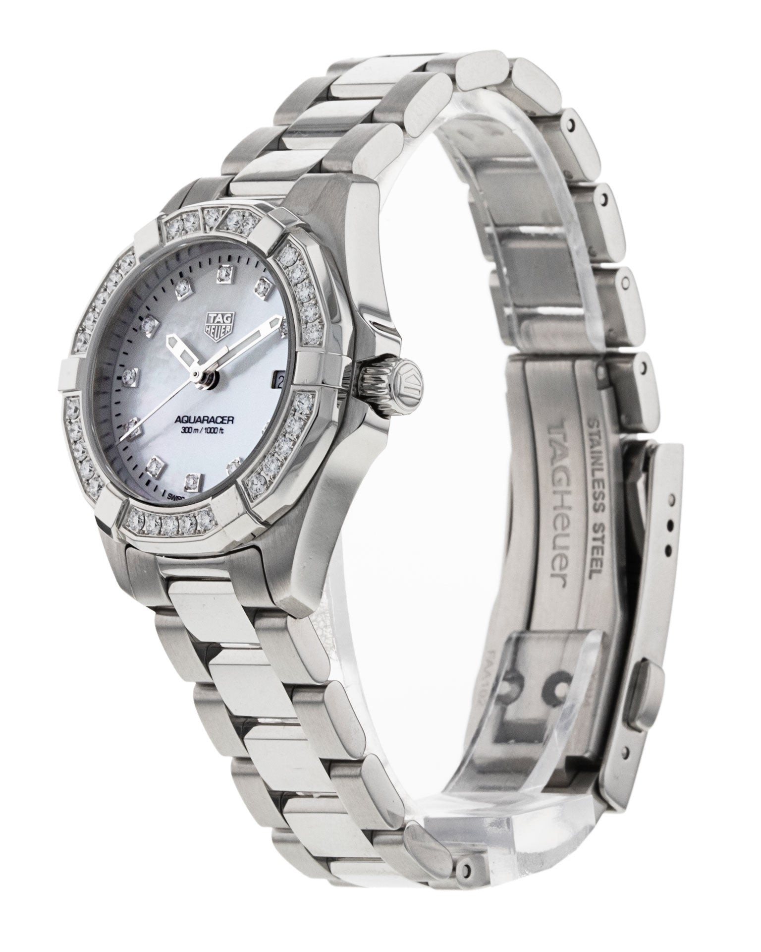 Tag Heuer Aquaracer Diamonds Mother of Pearl White Dial Silver Steel Strap Watch for Women - WBD1415.BA0741