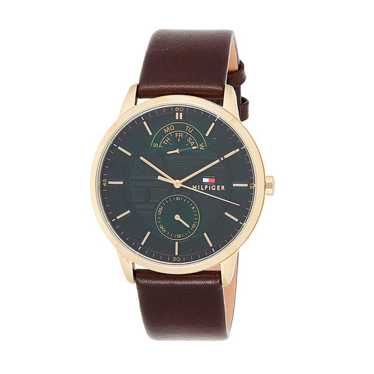 Tommy Hilfiger Hunter Green Dial Brown Leather Strap Watch for Men - 1791607