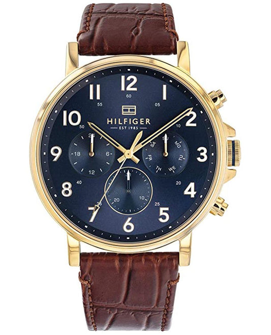 Tommy Hilfiger Daniel Blue Dial Brown Leather Strap Watch for Men - 1710380