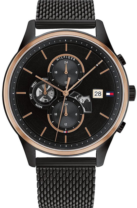 Tommy Hilfiger Weston Chronograph Black Dial Black Mesh Bracelet Watch For Men - 1710505