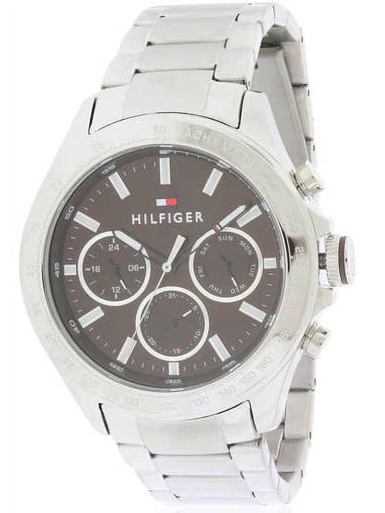 Tommy Hilfiger Hudson Chronograph Quartz Brown Dial Silver Steel Strap Watch For Men - 1791229