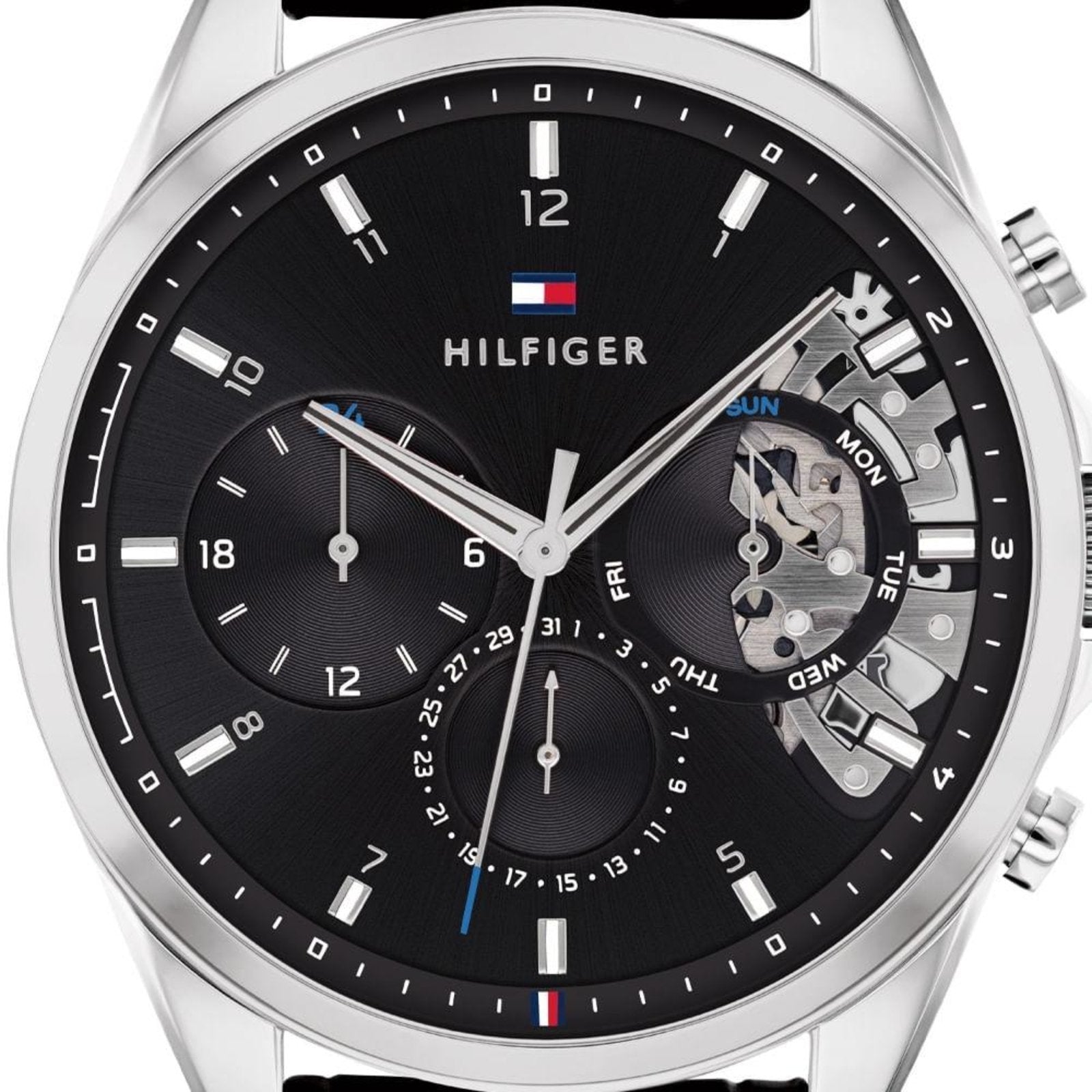 Tommy Hilfiger Baker Chronograph Black Dial Black Leather Strap Watch For Men - 1710449