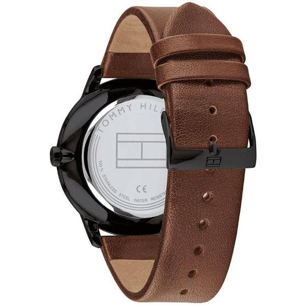 Tommy Hilfiger Hunter Black Dial Brown Leather Strap Watch for Men - 1791604