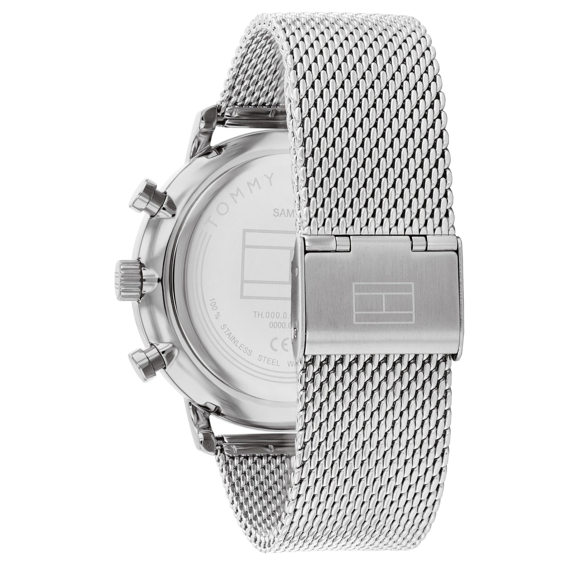 Tommy Hilfiger Legend Chronograph Blue Dial Silver Mesh Bracelet Watch For Men - 1710567