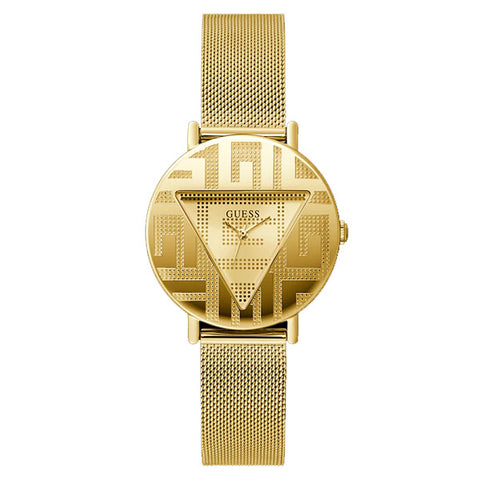 Guess Iconic Quartz Gold Dial Gold Mesh Bracelet Watch For Women - GW0527L2