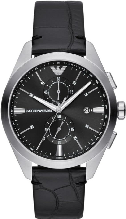 Emporio Armani Claudio Chronograph Black Dial Black Leather Strap Watch For Men - AR11542