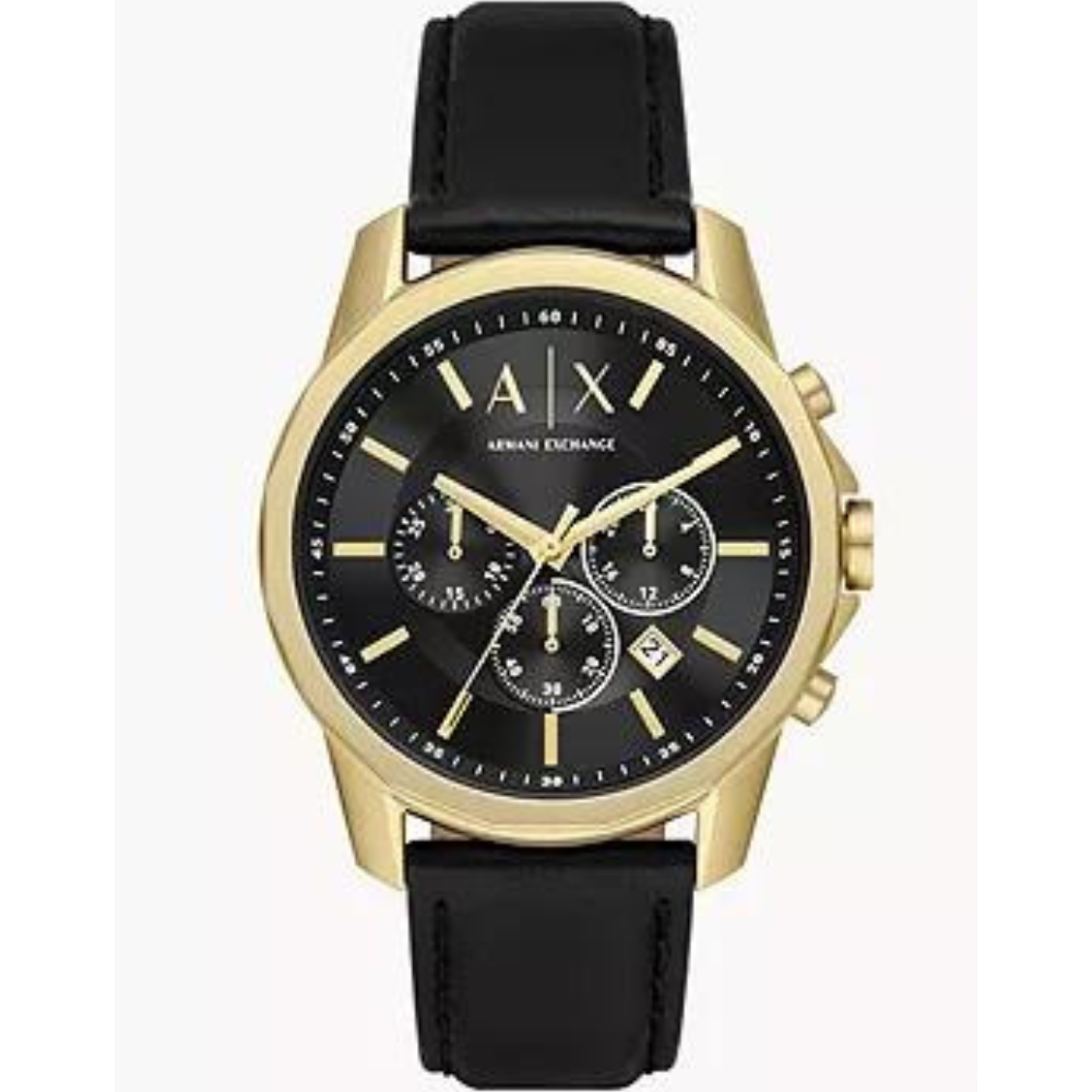 Armani Exchange Outerbanks Chronograph Black Dial Black Leather Strap Watch For Men - AX7133