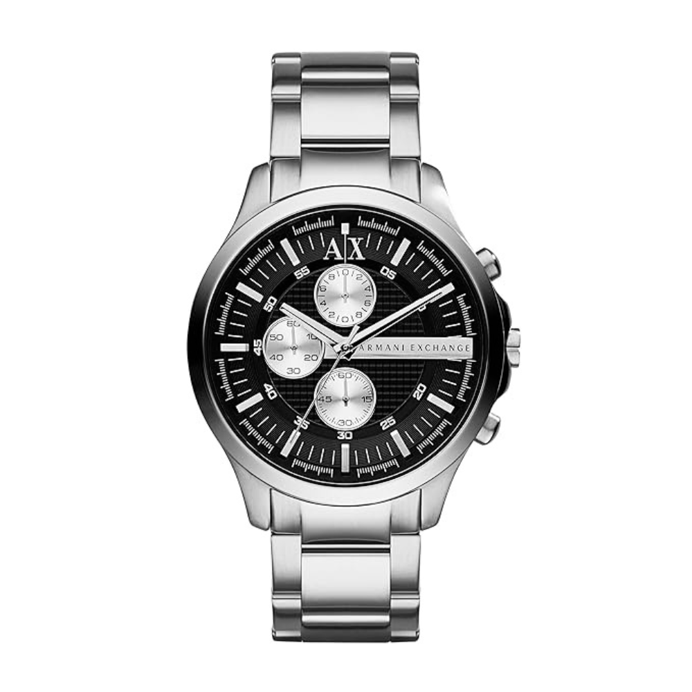 Armani Exchange Hampton Chronograph Black Dial Silver Steel Strap Watch For Men - AX2152