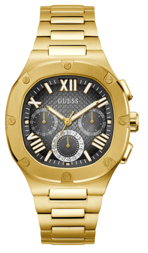 Guess Headliner Multifunction Black Dial Gold Steel Strap Watch For Men - GW0572G2