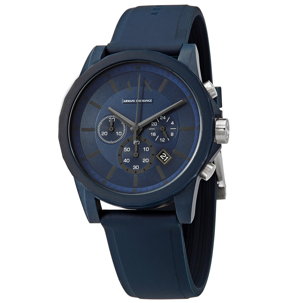 Armani Exchange Outerbanks Chronograph Blue Dial Blue Silicone Strap Watch For Men - AX1327