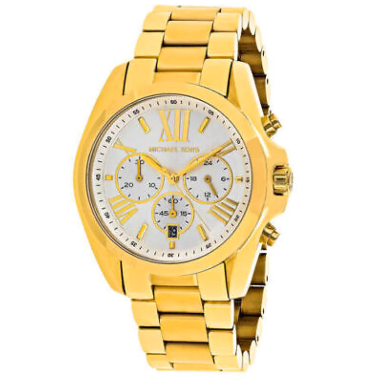 Michael Kors Bradshaw Chronograph White Dial Gold Steel Strap Watch For Women - MK6266