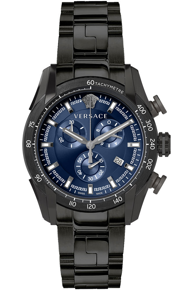 Versace V-Ray Chronograph Quartz Blue Dial Black Steel Strap Watch For Men - VE2I00521