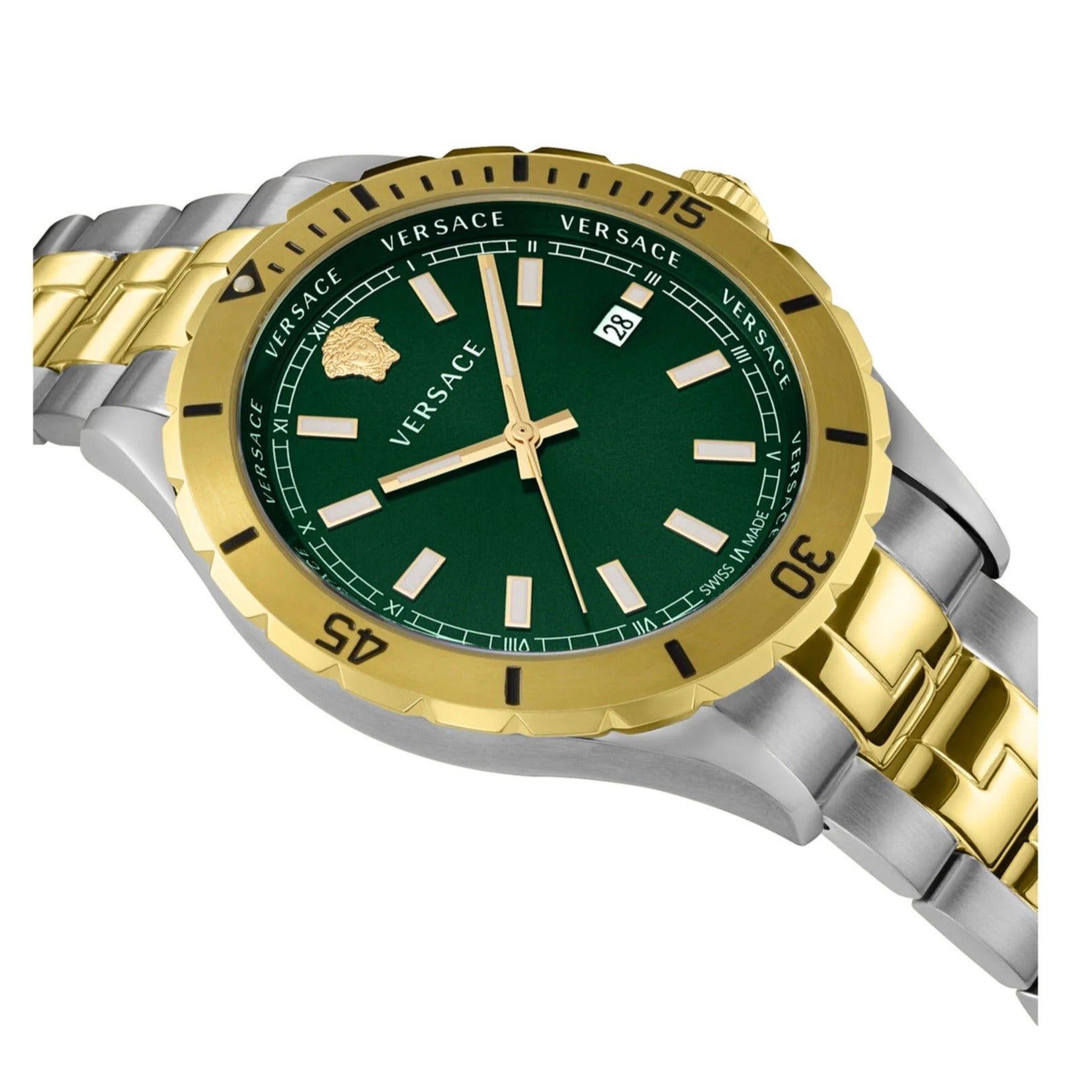 Versace Hellenyium Quartz Green Dial Two Tone Steel Strap Watch For Men - VE3A00720