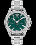 Versace Greca Action Chronograph Quartz Green Dial Silver Steel Strap Watch for Men - VE3J00422