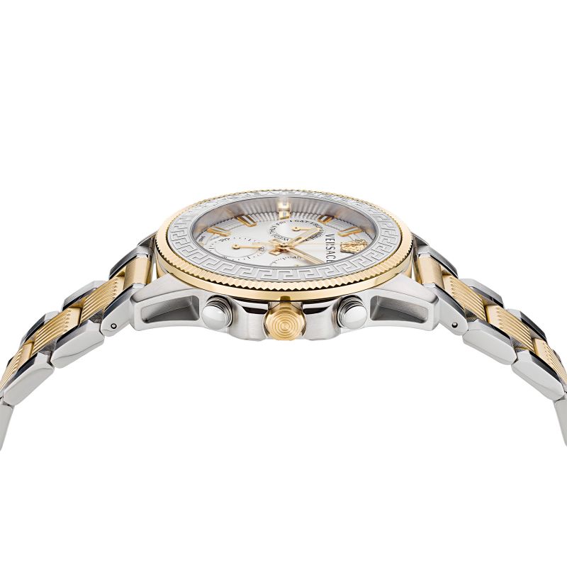 Versace Greca Action Chronograph Quartz Silver Dial Two Tone Steel Strap Watch for Men - VE3J00522