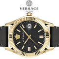 Versace Greca Time Quartz Black Dial Brown Leather Strap Watch For Men - VE3K00222