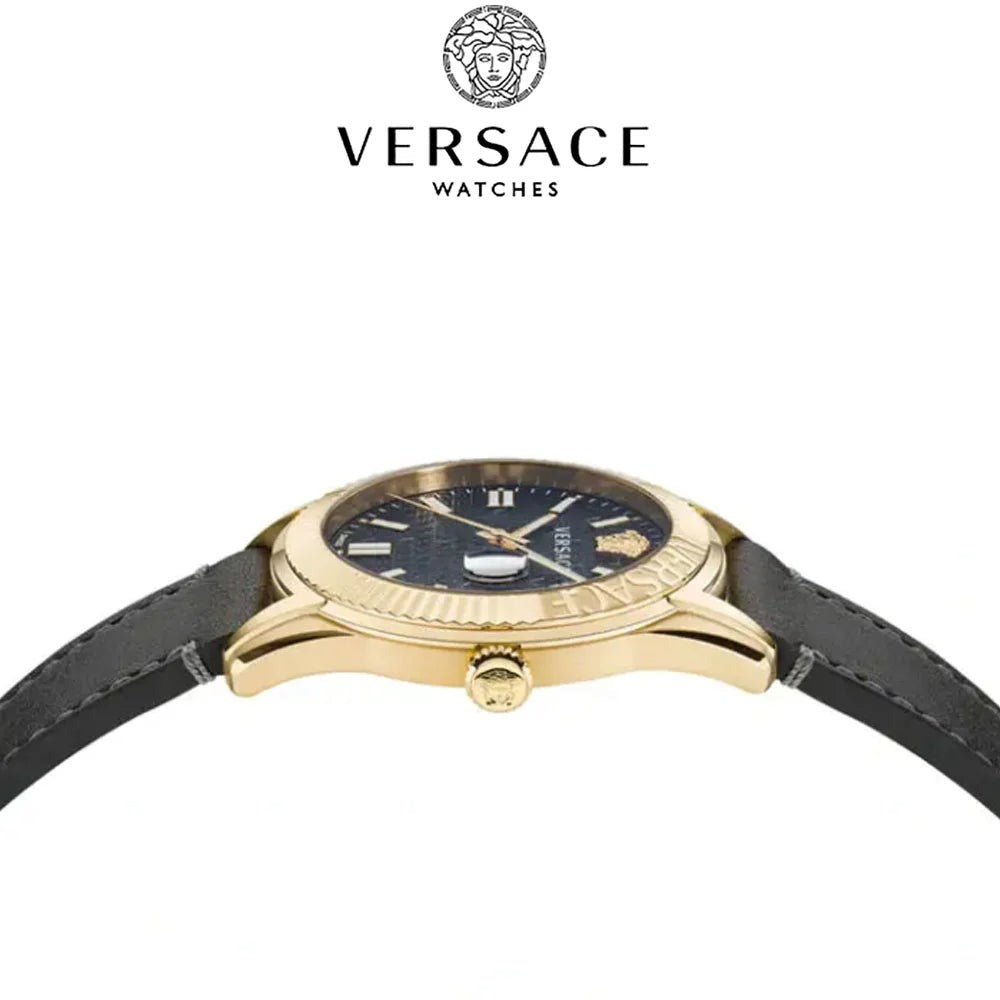 Versace Greca Time Quartz Black Dial Brown Leather Strap Watch For Men - VE3K00222