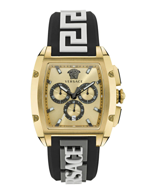 Versace Dominus Chronograph Gold Dial Black Silicone Strap Watch For Men - VE6H00223