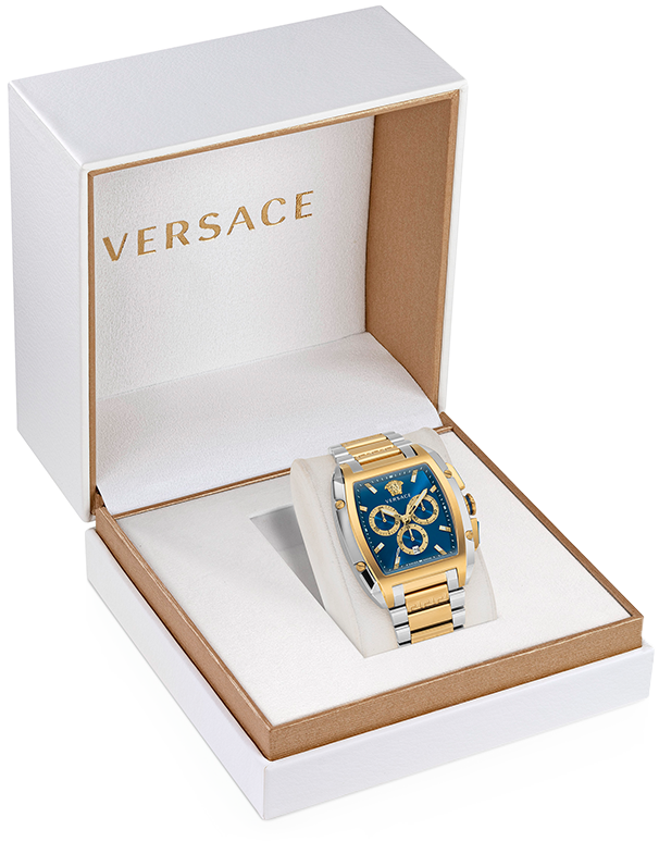 Versace Dominus Chronograph Blue Dial Two Tone Steel Strap Watch For Men - VE6H00723