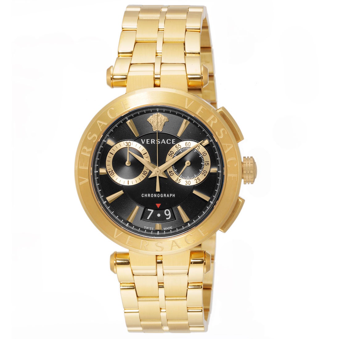 Versace Aion Chronograph Quartz Black Dial Gold Steel Strap Watch For Men - VE1D01721