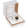 Versace Greca Logo Moonphase Black Dial Two Tone Steel Strap Watch for Men - VE7G00223