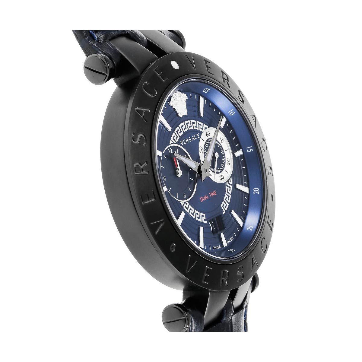 Versace V Race Chronograph Quartz Blue Dial Blue Leather Strap Watch For Men - VEBV00419