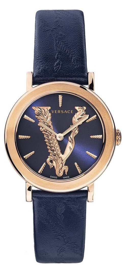 Versace Virtus Quartz Blue Dial Blue Leather Strap Watch for Women - VEHC00419