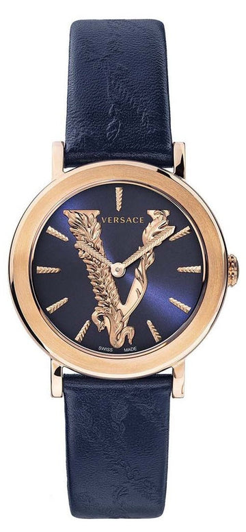 Versace Virtus Quartz Blue Dial Blue Leather Strap Watch for Women - VEHC00419