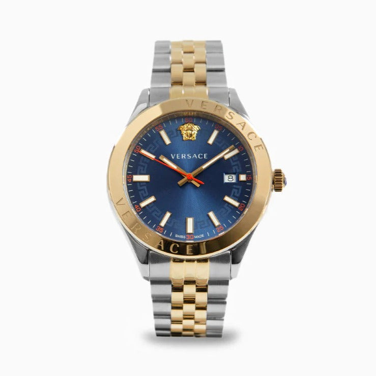 Versace Hellenyium Quartz Blue Dial Two Tone Steel Strap Watch For Men - VEVH00520