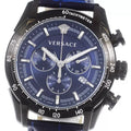 Versace V-Ray Chronograph Quartz Blue Dial Black Leather Strap Watch For Men - VEDB00418