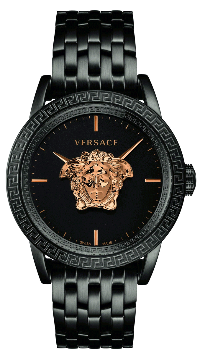 Versace Palazzo Empire Quartz Black Dial Black Steel Strap Watch For Men - VEDB00518