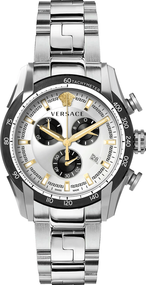 Versace V-Ray Chronograph Quartz Silver Dial Silver Steel Strap Watch For Men - VE2I00321