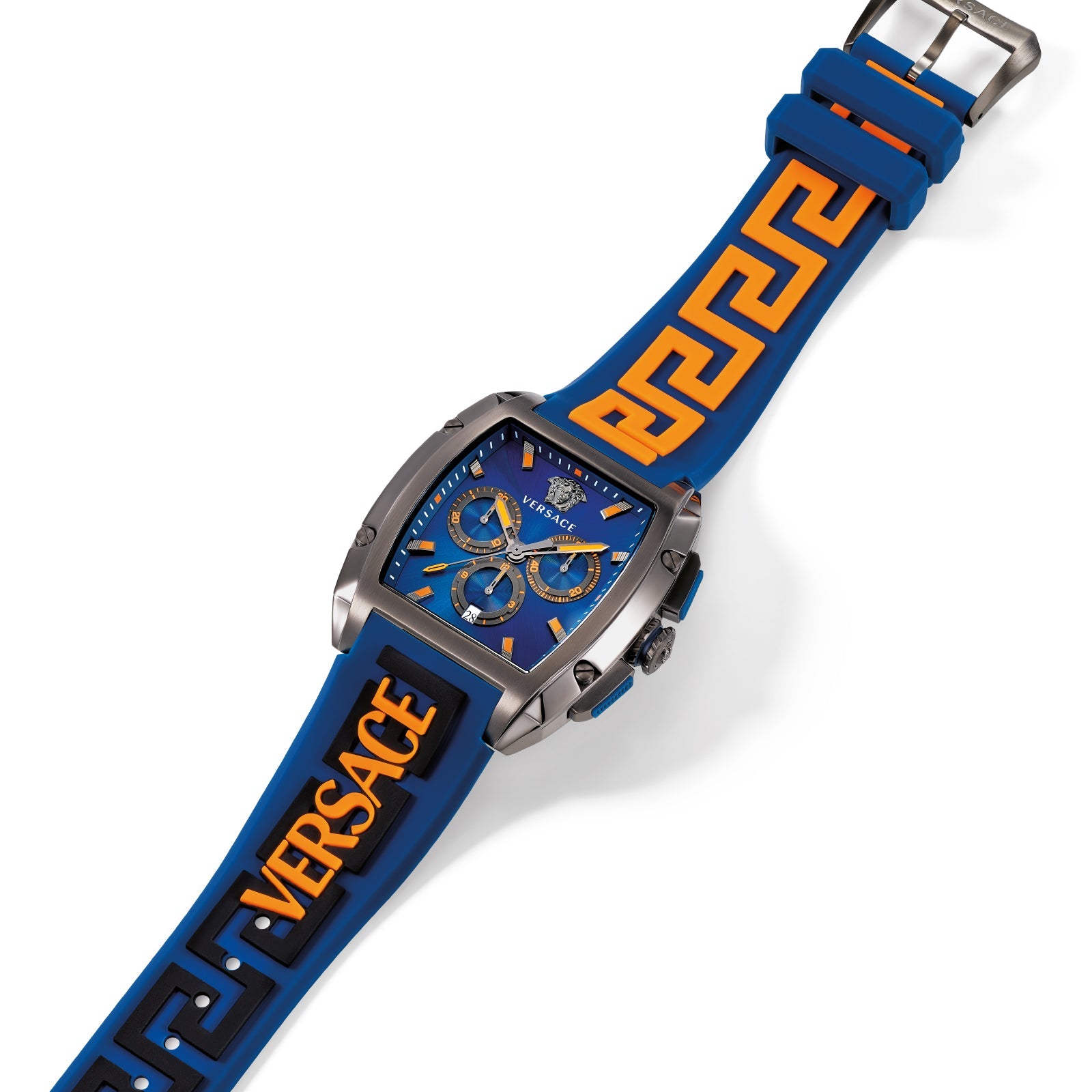 Versace Iconic Dominus Chronograph Blue Dial Blue Rubber Strap Watch For Men - VE6H00323