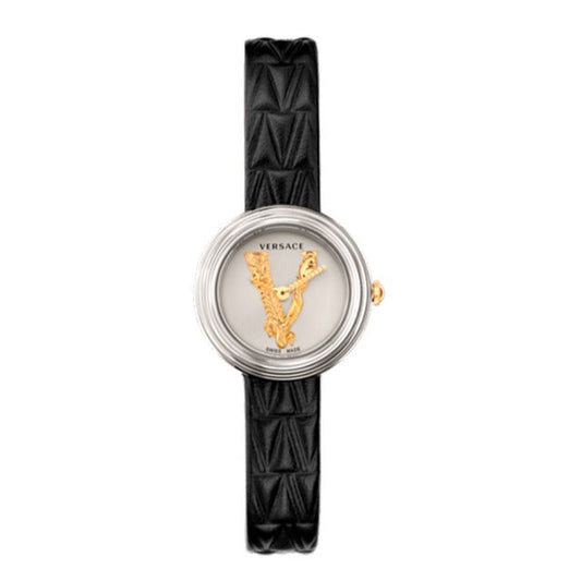Versace Virtus Quartz White Dial Black Leather Strap Watch For Women - VET300421