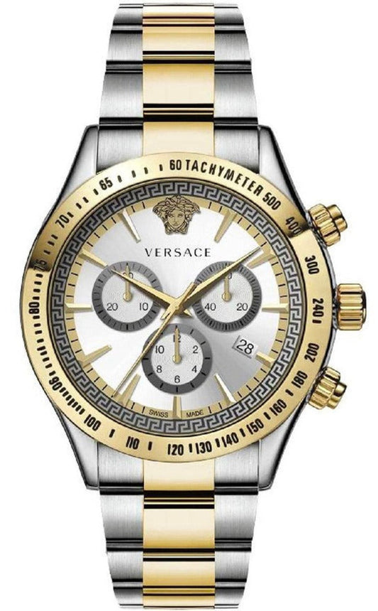 Versace Classic Chronograph Quartz Silver Dial Two Tone Steel Strap Watch For Men - VEV700519