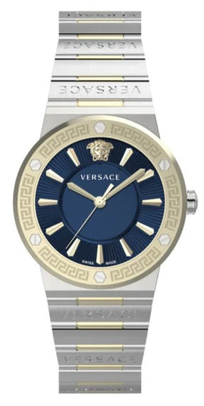 Versace Greca Quartz Blue Dial Silver Steel Strap Watch for Women - VEVH01120