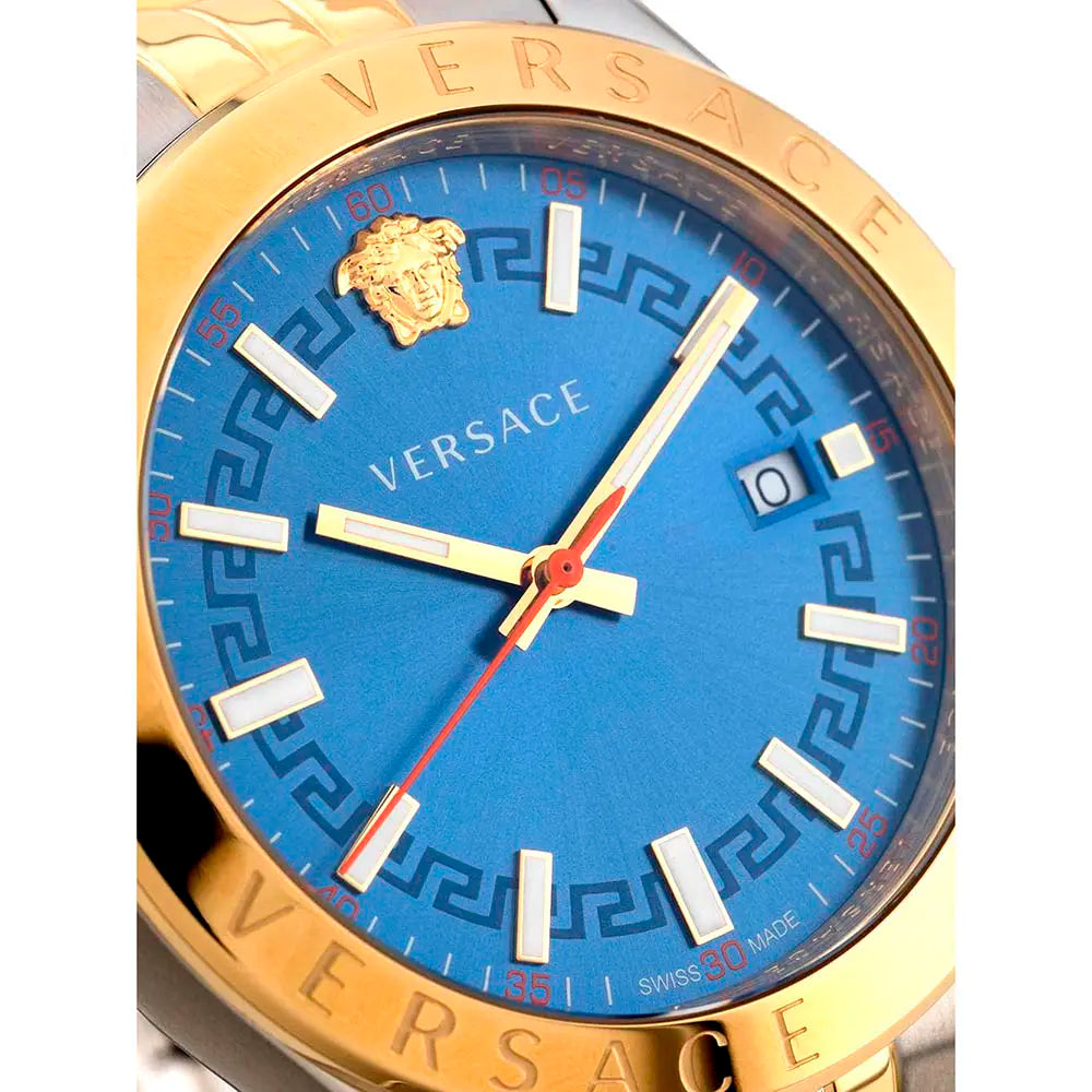 Versace Hellenyium Quartz Blue Dial Two Tone Steel Strap Watch For Men - VEVH00520