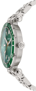 Versace Greca Sport Quartz Green Dial Silver Steel Strap Watch For Men - VEZ300421