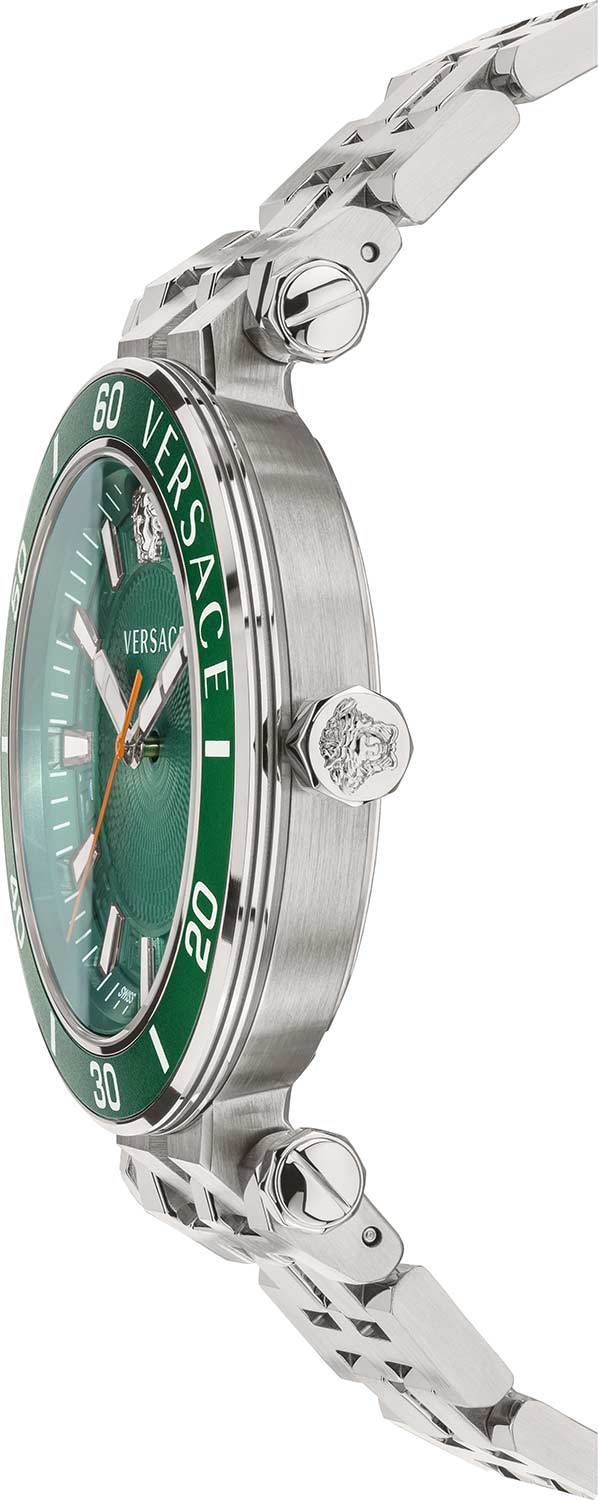 Versace Greca Sport Quartz Green Dial Silver Steel Strap Watch For Men - VEZ300421