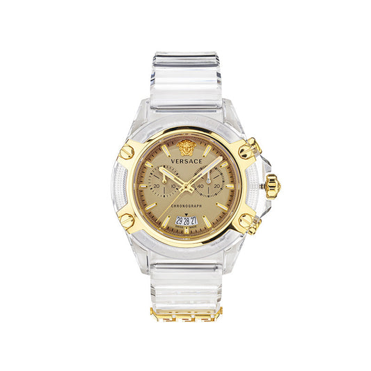 Versace Icon Active Chronograph Gold Dial White Silicone Strap Watch for Men - VEZ700121