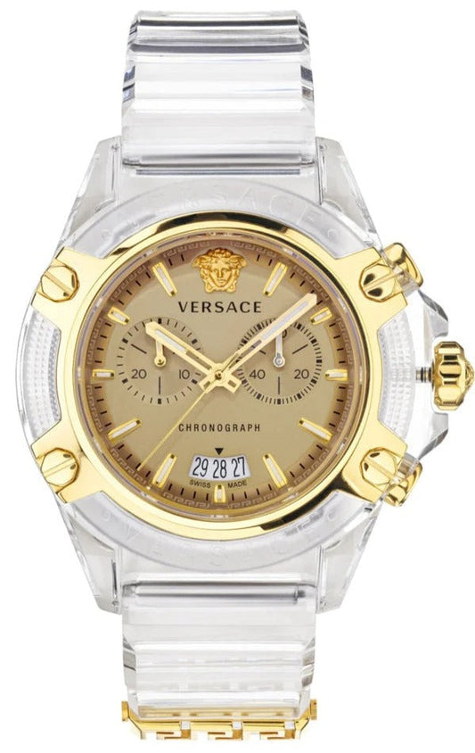 Versace Icon Active Chronograph Gold Dial White Silicone Strap Watch for Men - VEZ700121