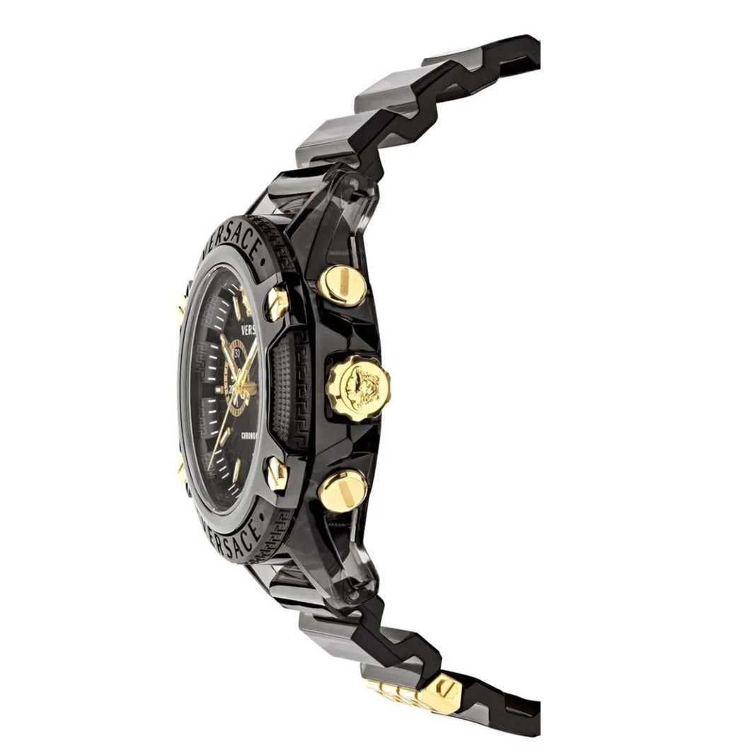 Versace Icon Active Chronograph Black Dial Black Steel Strap Watch for Men - VEZ700421