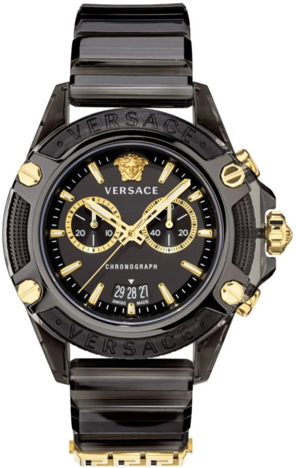 Versace Icon Active Chronograph Black Dial Black Steel Strap Watch for Men - VEZ700421