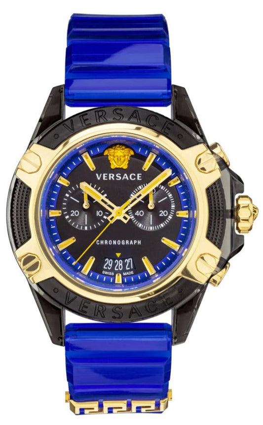Versace Icon Active Chronograph Black Dial Blue Rubber Strap Watch For Men  VEZ700521