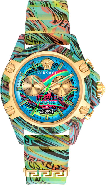 Versace Icon Active Chronograph Blue Dial Green Rubber Strap Watch For Men - VEZ701322