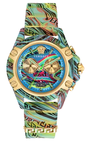 Versace Icon Active Chronograph Blue Dial Green Rubber Strap Watch For Men - VEZ701322