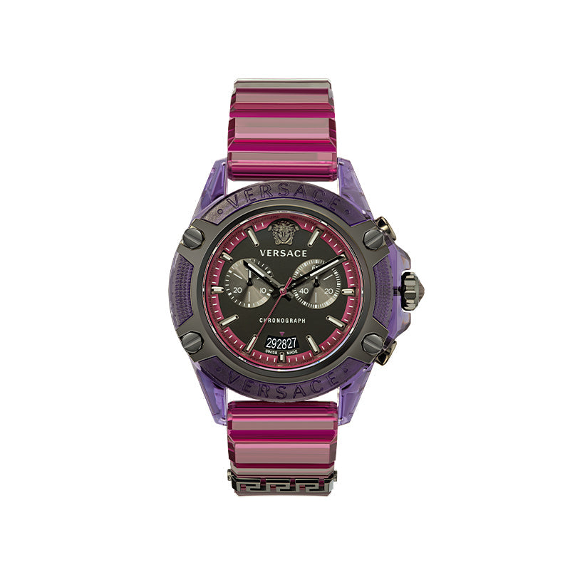 Versace Icon Active Chronograph Black Dial Purple Rubber Strap Watch For Men - VEZ701423