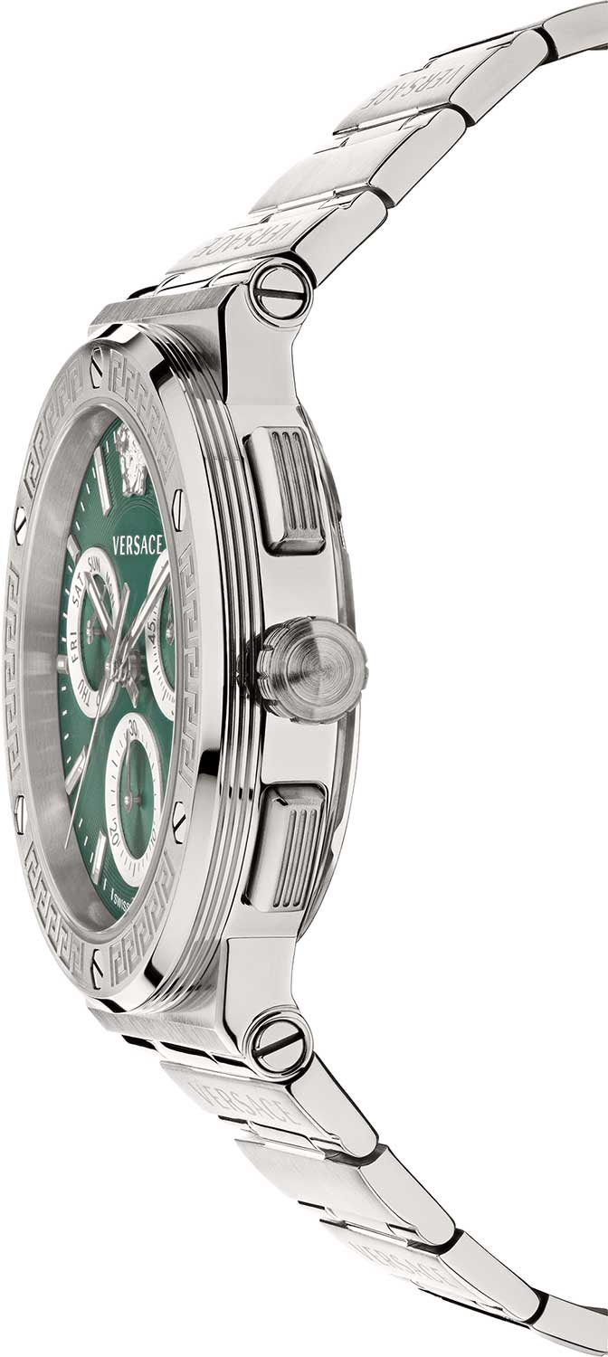 Versace Grace Chronograph Quartz Green Dial Silver Steel Strap Watch For Men - VEZ900121