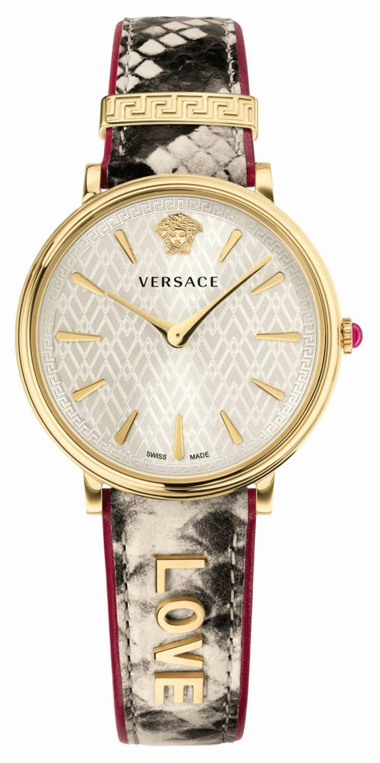 Versace V Circle Quartz White Dial Brown Leather Strap Watch For Women -Â VBP08017