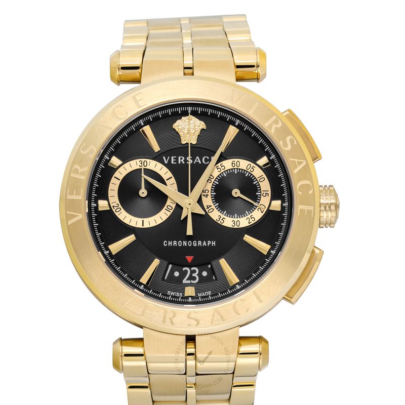 Versace Aion Chronograph Quartz Black Dial Gold Steel Strap Watch For Men - VE1D01721